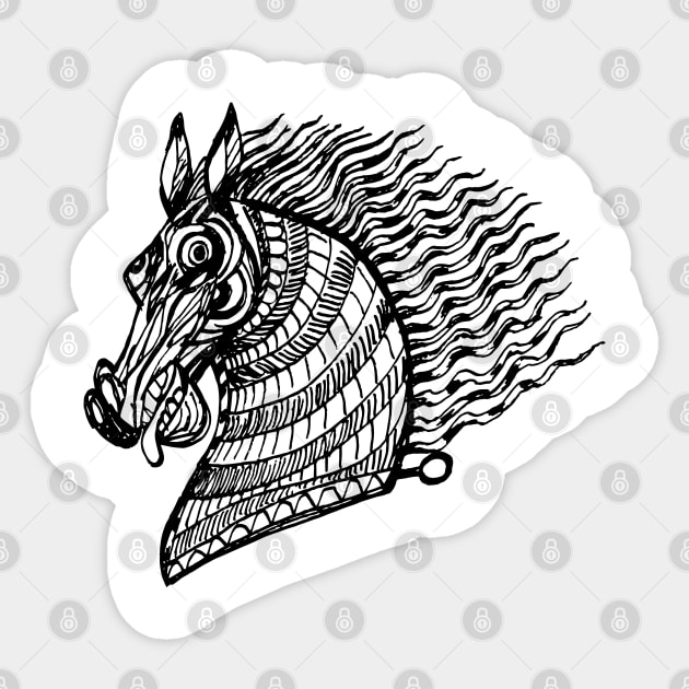 head of the CRAZY HORSE Black and White ink Sticker by duxpavlic